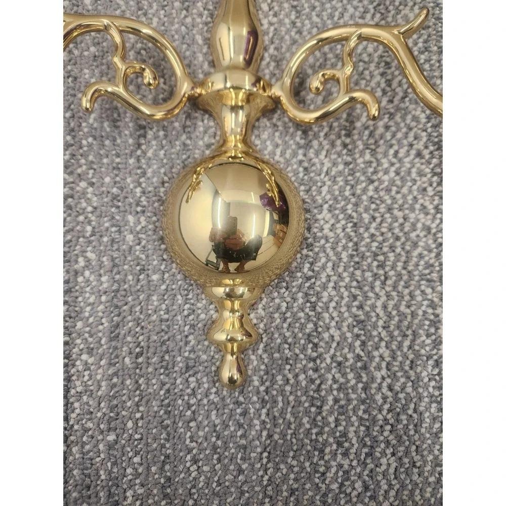 Vtg. Brass Two Arm Wall Sconce Candle Holder 12